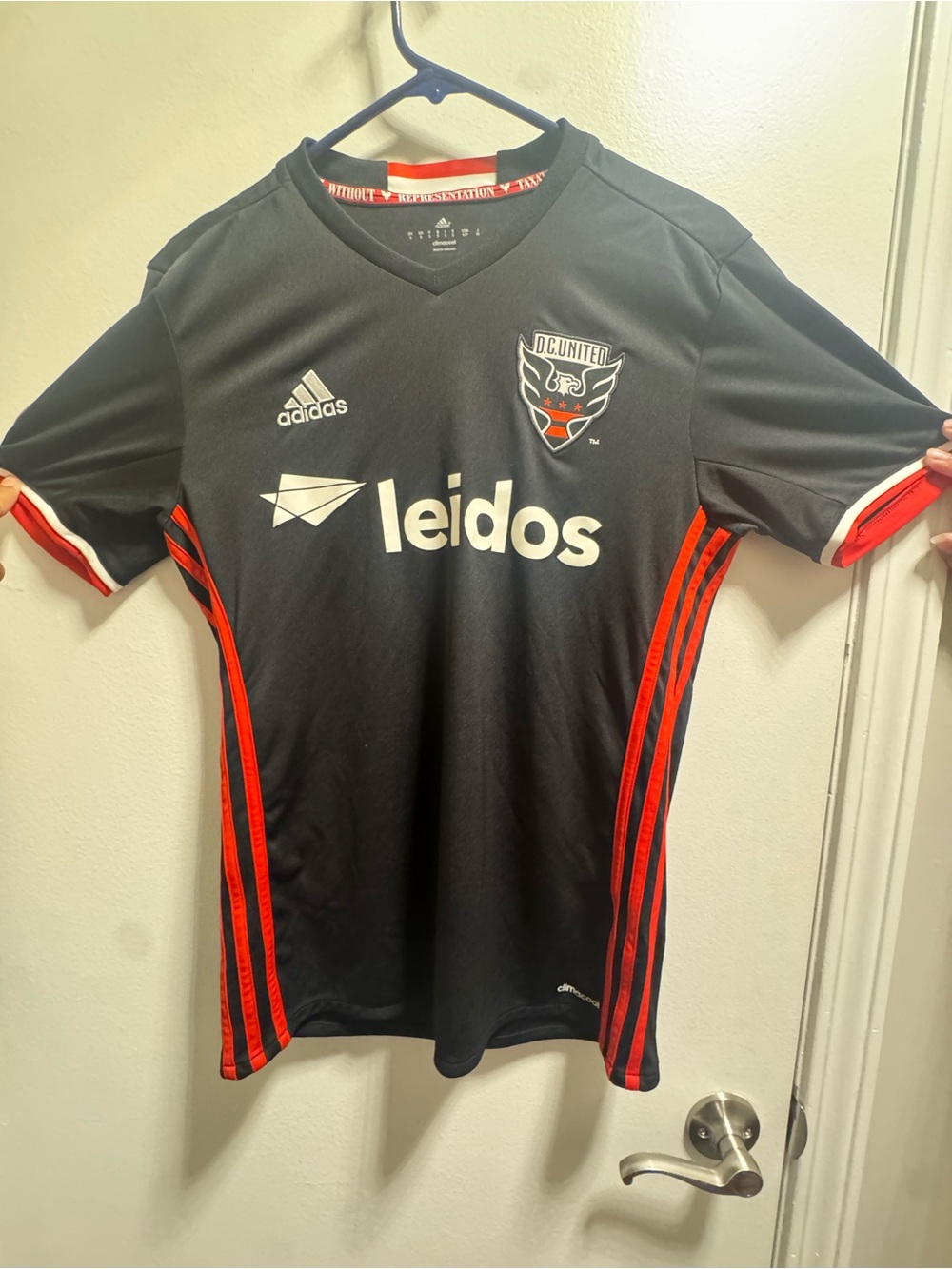 *Adidas Black and Red DC United Soccer Jersey with Leidos Logo
